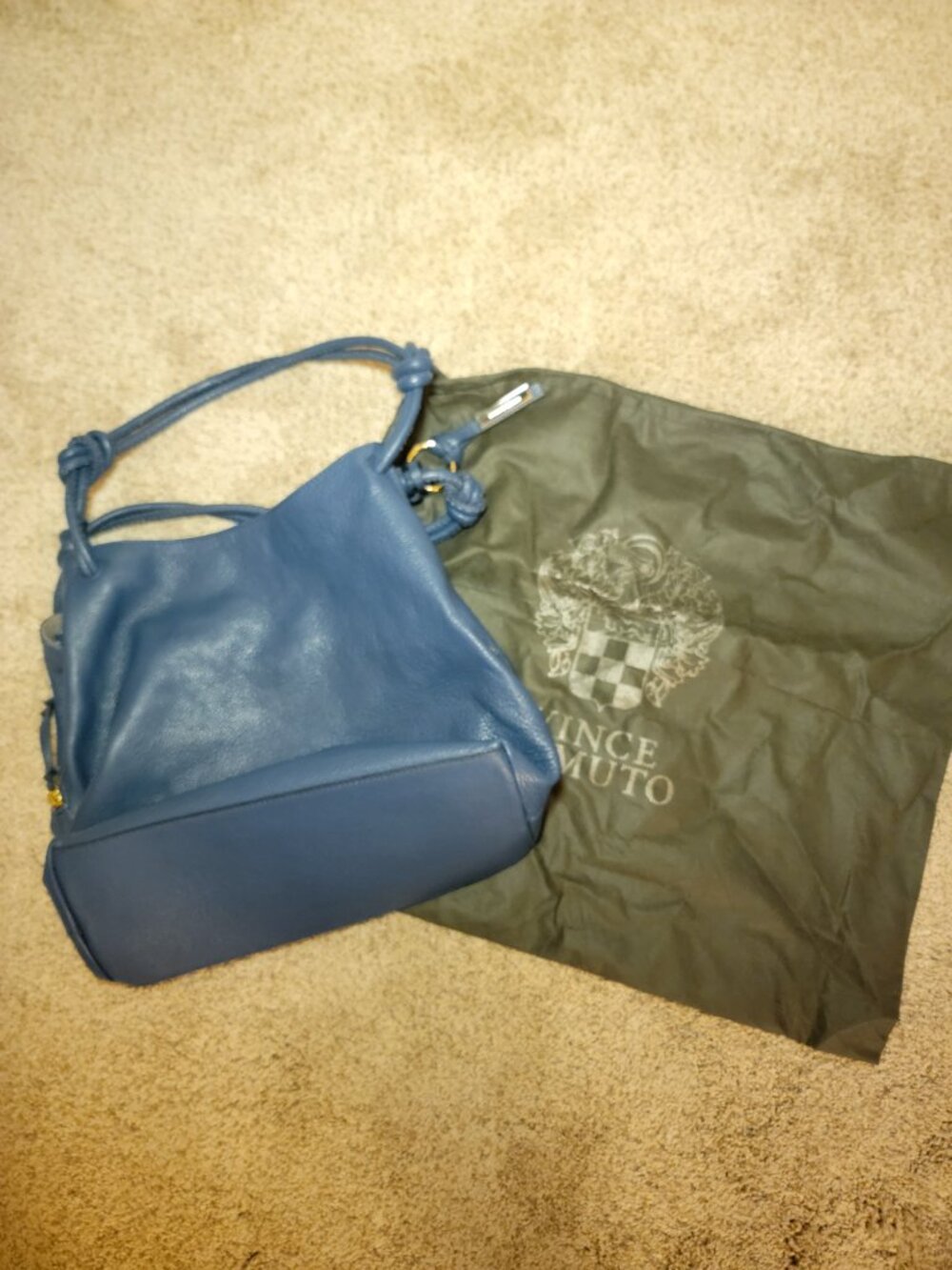 Vince Camuto Navy Pebbled Leather Hobo Shoulder Bag Knotted Strap Handbag - Picture 6 of 13
